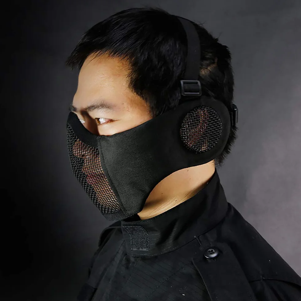 Masque pliable en maille avec protection des oreilles et casquette de baseball réglable pour CS/chasse/paintball/tir