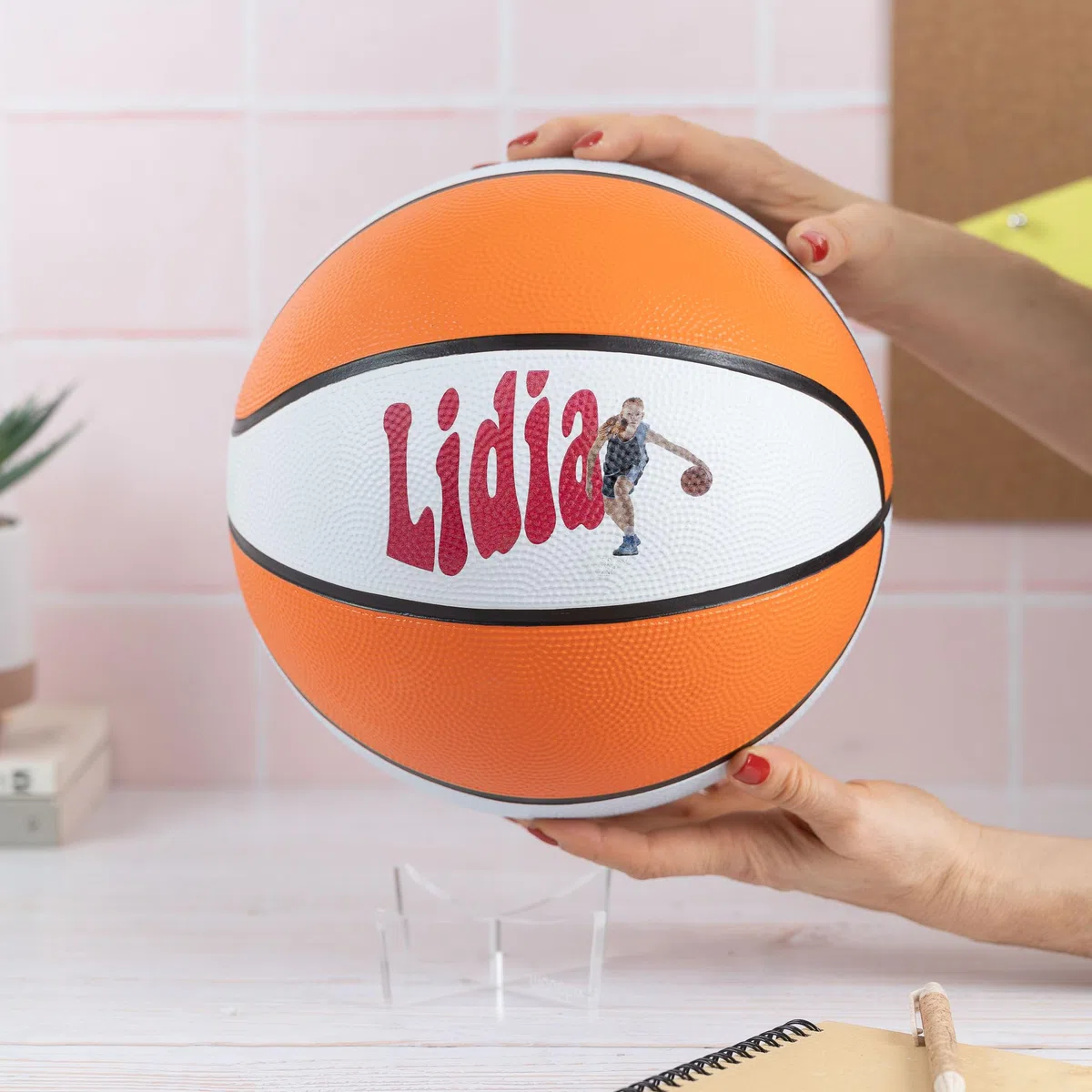 Wanapix | Ballon de Basket Personnalisé Décoratif | Basket Ball Taille 7 | avec Pied de Support | Ballon Basket Enfant et Adultes