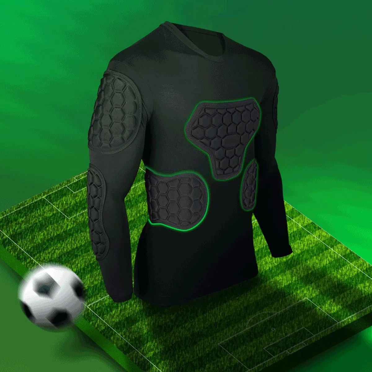 Maillot de Football rembourré – Protection du Corps, Maillot de de But de Football Noir à Manches Longues, Ensemble d'équipement de Protection defootball rembourré pour Homme | Chemise de foo