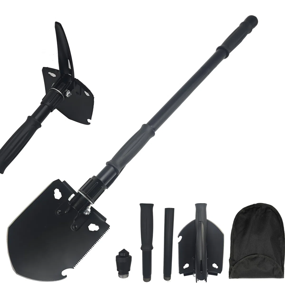 Pelle Pliante 81.5cm,Pelle Multifonction Extra Stable Haute RÉSistance en Acier Au Carbone Marteau Brise vitre,Combinaison Pelle De Camping Pliante pour La RandonnÉE en Plein Air,Conduite de Voiture