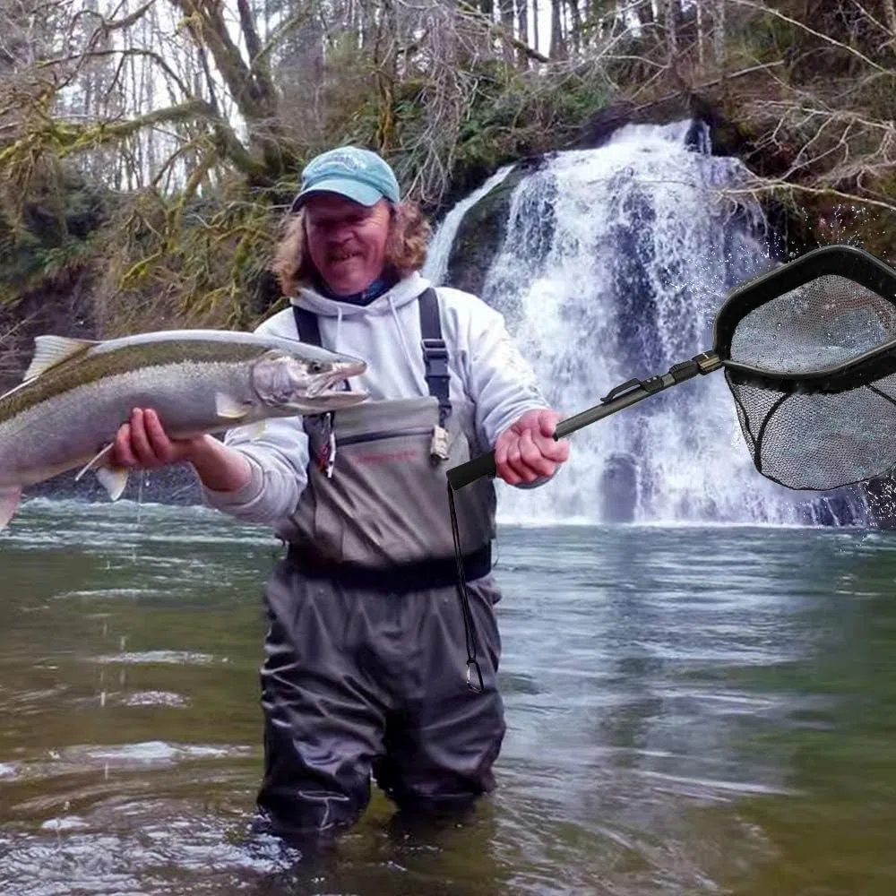 épuisette télescopique, pliable, filet flottant pêche, épuisette caoutchouté pour attraper et desserrer facilement le poisson, adaptée aux enfants