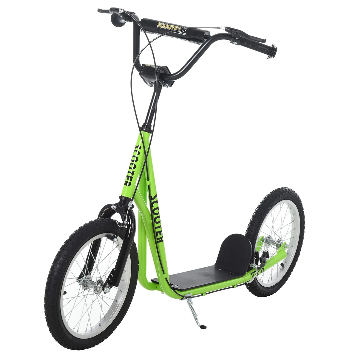 HOMCOM Trottinette patinette pour Enfants à partir de 5 Ans Grands pneus en Caoutchouc Guidon réglable poignée Frein et béquille Acier Charge Max. 100 Kg
