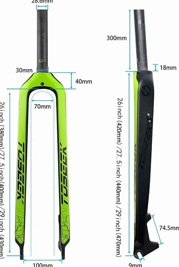 Fourche Rigide De Vélo Fourche Avant De Vélo Entièrement en Carbone 3K Frein À Disque Fourche Dure Fourche De Vélo VTT Accessoires De Vélo Droit 26/27,5/29 "Pouces A,26inch