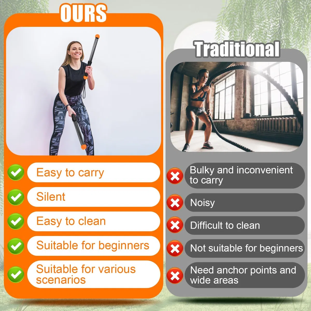 Lot de 2 cordes de combat lestées sans fil pour salle de sport à domicile, HIIT, force, corde d'entraînement portable et silencieuse, équipement de fitness polyvalent pour homme et femme