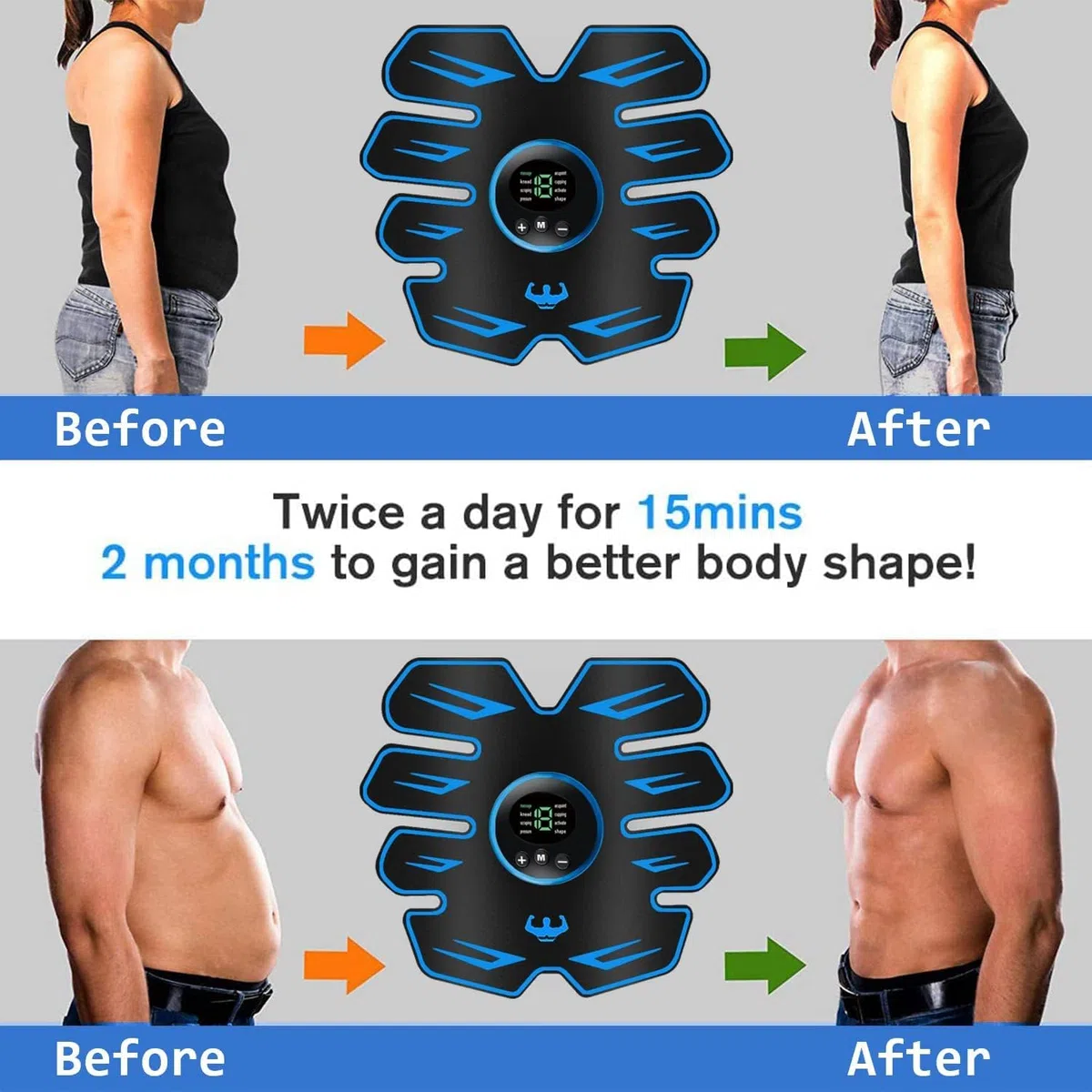 Electrostimulateur Musculaire Femme Homme Entraînement Abdominal pour Abdomen/Bras/Jambes,8 Modes 18 Niveaux, Ceinture Abdominale Electrostimulation