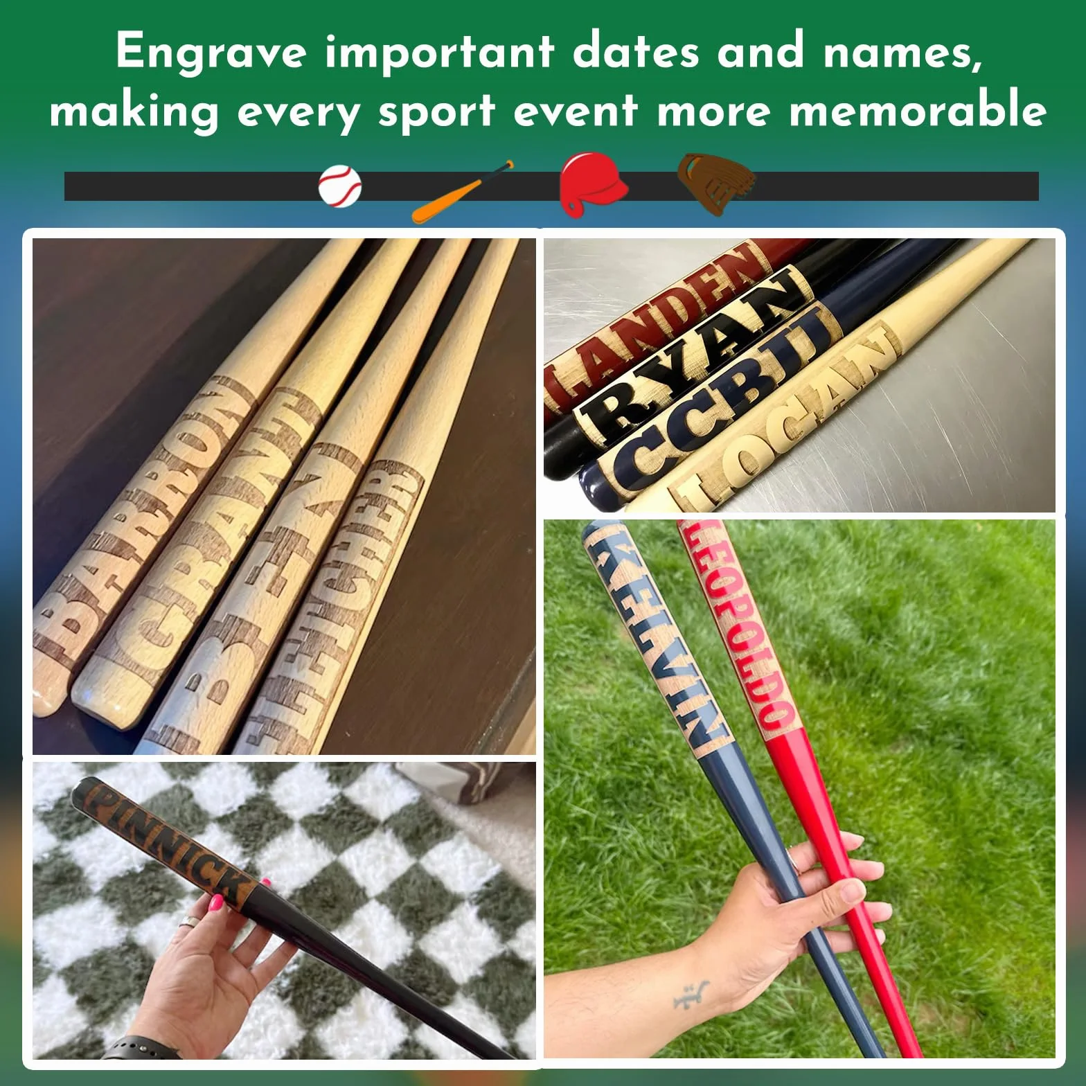 Mini Batte de Baseball personnalisée UIDMEN, nom gravé personnalisé, Batte en Bois de 18 Pouces, Cadeaux pour Porteur d'alliance, entraîneur, Joueurs, équipe de Softball, Petite Ligue