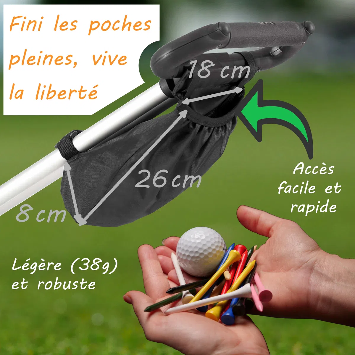 FLAT CAT Pochette Accessoires ¤ Se Fixe Directement sur Votre Chariot de Golf ¤ Véritable Vide Poche ¤ pour Le Rangement de Vos balles, Vos Tees ou de l'ensemble de Vos Accessoires