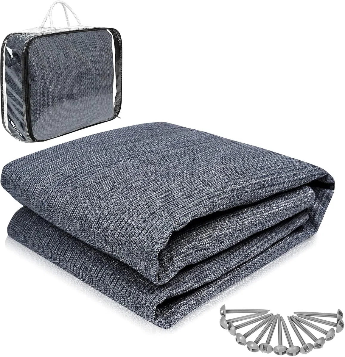 YRHome Tapis de sol pour auvent - En polyéthylène haute densité -pour tente, camping-car, etc. Avec sac de transport - bleu-gris