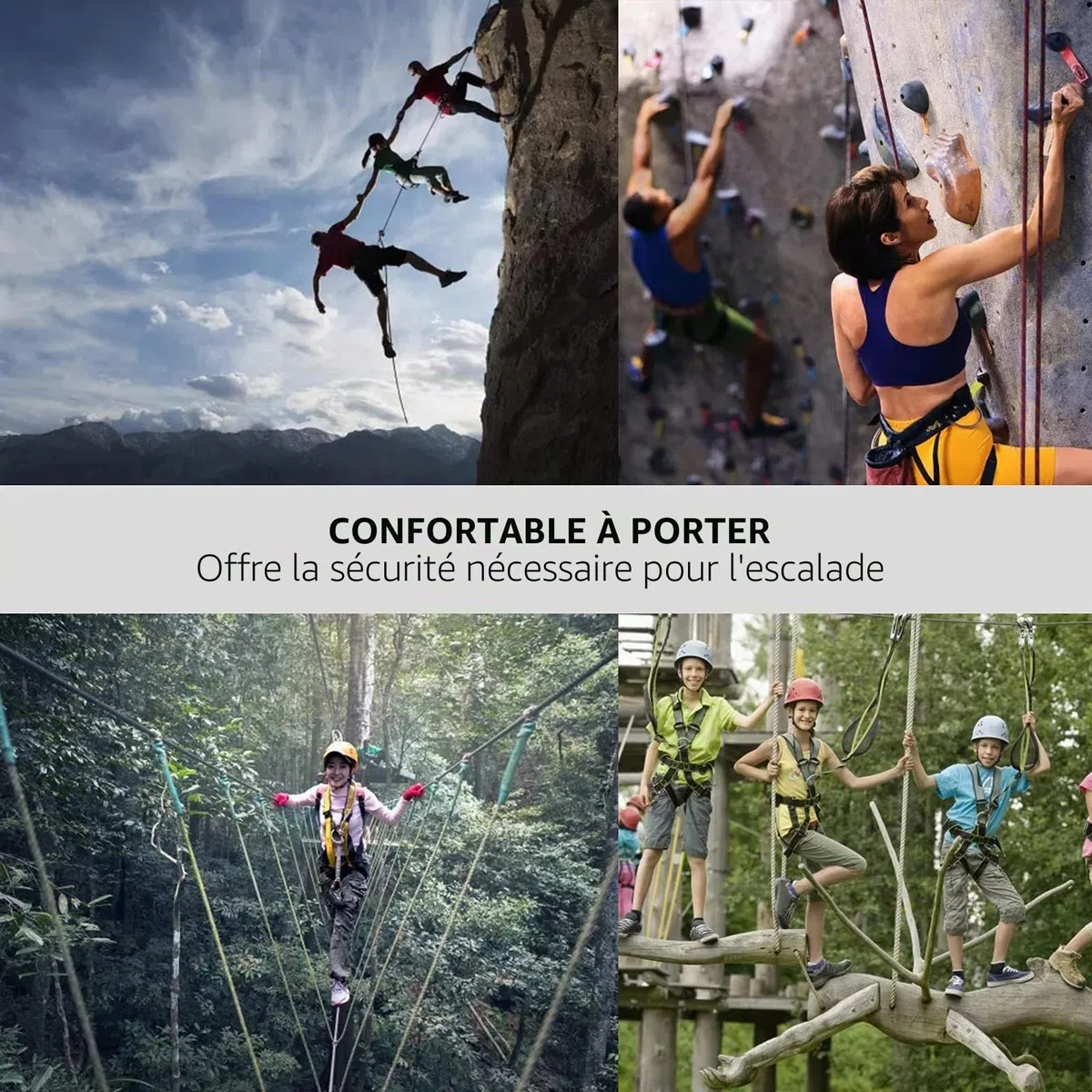 Sangles d'escalade - Harnais d'escalade - Demi sangle d'escalade - Pour Sauvetage d'incendie, d'alpinisme - Protection contre les Chutes pour Femmes, Hommes et Enfants - Noir rouge