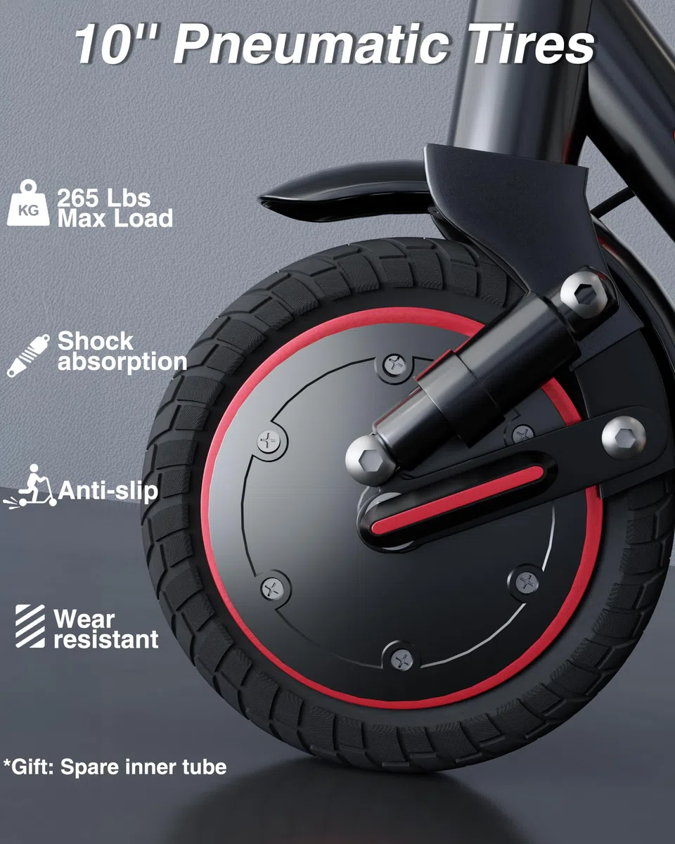 QnQ Trottinette électrique Adulte, avec Double Amortisseur, Moteur 500W/25KM/H, autonomie de 30 à 35 km, Batterie 36V 10.4 Ah, Pneu de 10'', 3 réglages de Vitesse, contrôle par l’Application