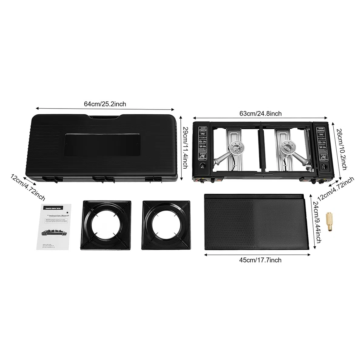 Réchaud Gaz 2 Feux Camping Gaz Portable Réchaud Camping Barbecue Gaz Camping 2500W Plaque Gaz 2 Feux Allumage Piézo Valve Surpression（64 x 27,8 x 8 cm）