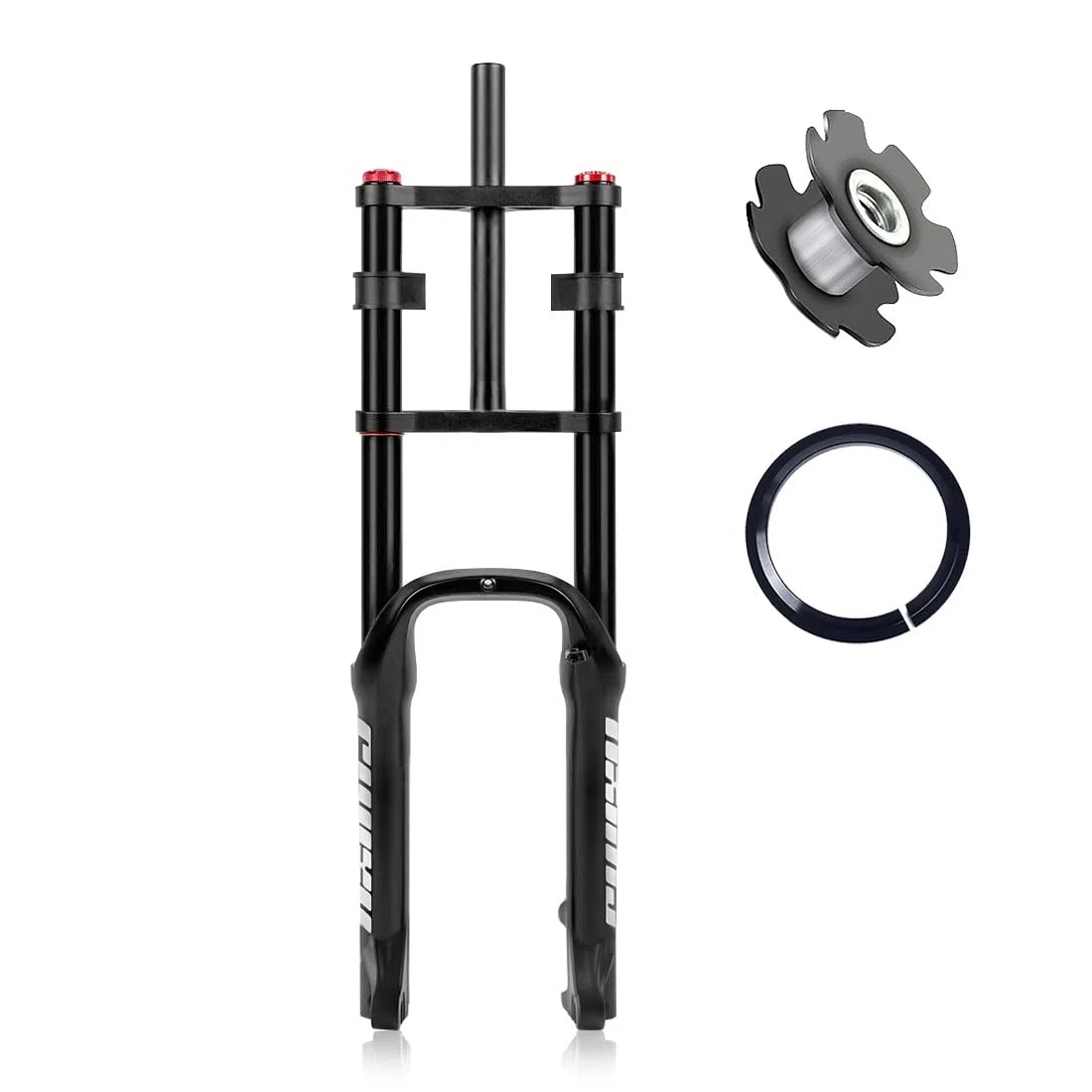 Fourche à pneu 20 x 4,0 pour vélo électrique BMX - Fourche avant conique - Frein à disque droit 120 mm avec réglage d'amortissement - QR 135 x 9 mm - 2,6 kg