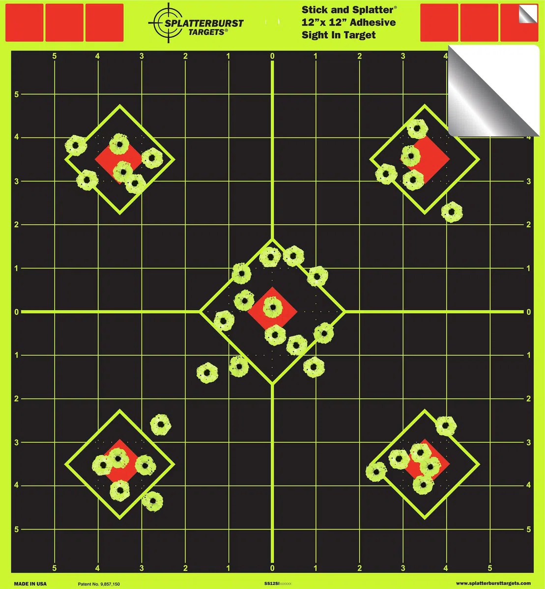 Paquet de 25 – 30,5 x 30,5 cm Sight Dans Adhesif "Stick & Splatter" Cibles Splatterburst - Les coups jaunes brillants sont faciles à voir - Rifles -Pistols- Airguns - AirSoft