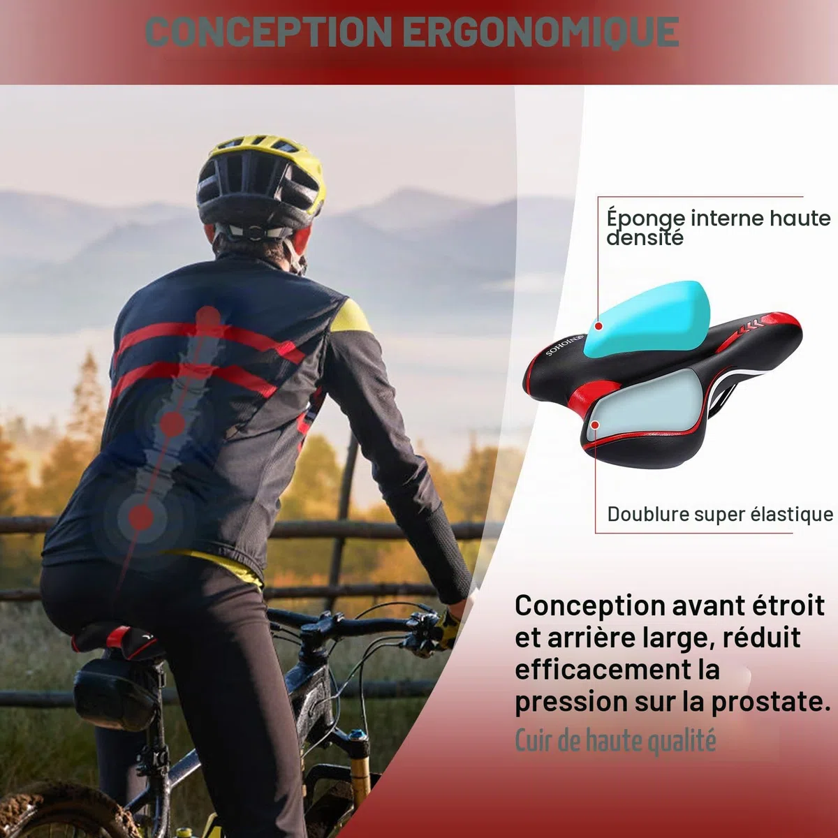 ENJOHOS Selle de Vélo VTT Ergonomique, Respirant Creux Selle VTT Confort Homme Femme Étanche PU, Selles de Velo Ultra Confortable pour Vélo de Montagne/Route/Loisir/Pliant/Gravel