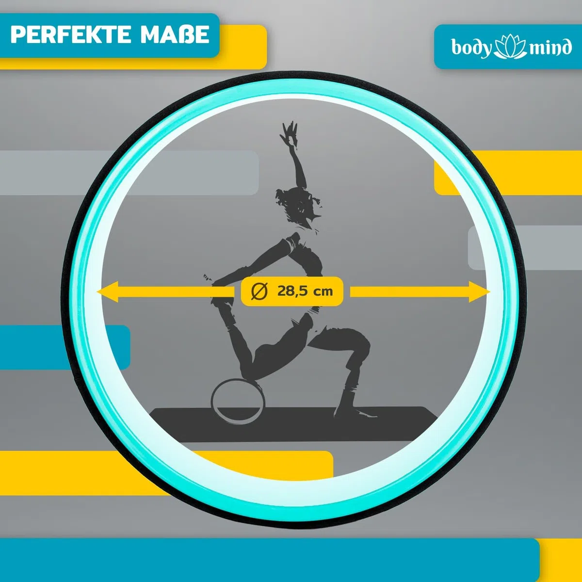 Roue de yoga Fitness Dharmarad pour les asanas et l'étirement du dos ; Rouleau de yoga pour l'étirement
