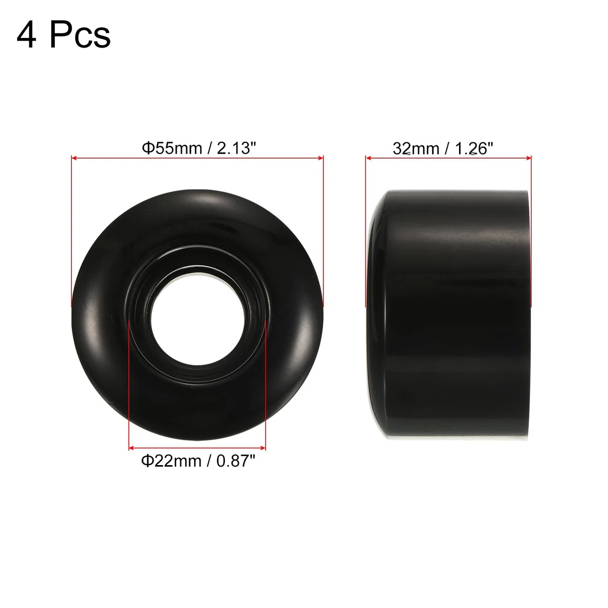 PATIKIL 55mm Skateboard Roue, 4 Paquet Rue Roues pour Skateboards Croisière Roue Remplace 80A, Noir