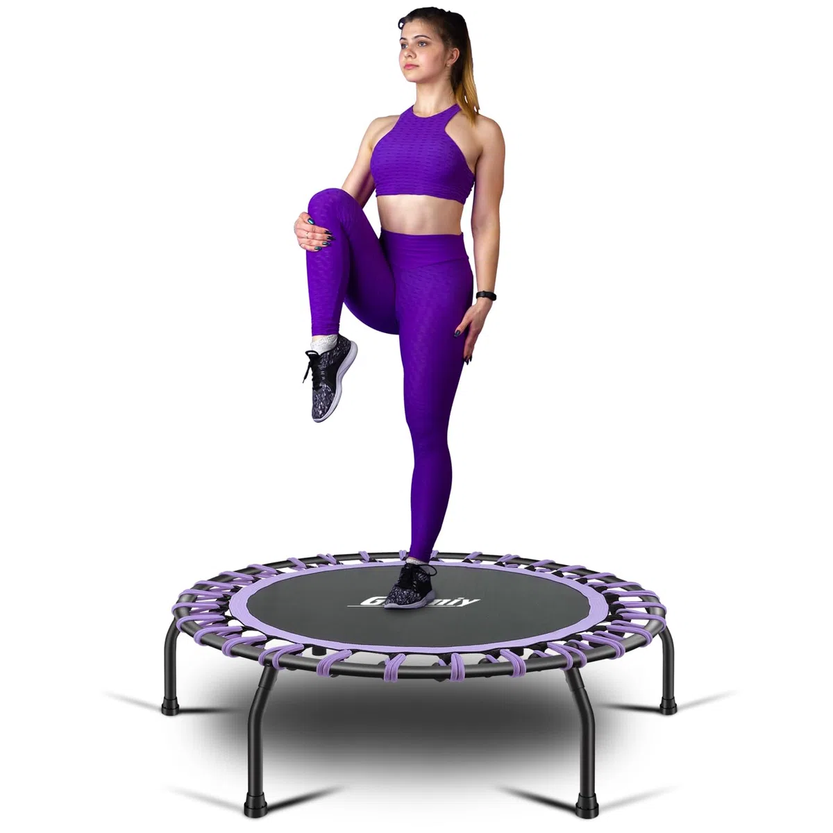 Trampoline de Fitness Ø env. 101cm,Petit rebondisseur Fitness Silencieux pour Le Fitness en intérieur, système de Conception de Corde élastique,Poids de l'utilisateur jusqu'à 150kg