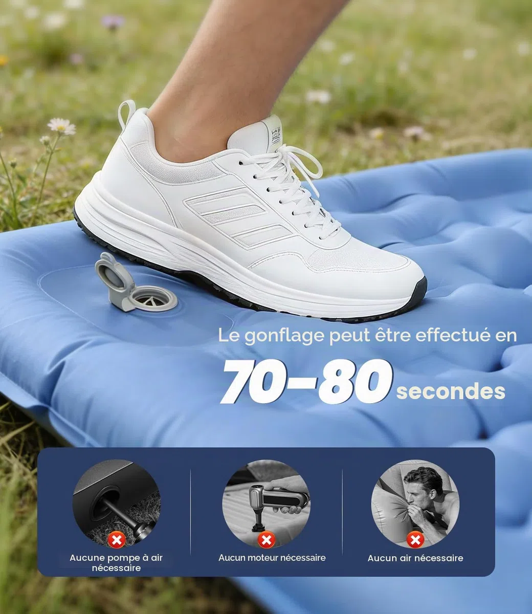 Matelas de Camping Gonflable Ultraléger, Gonflable Matelas Camping Simple avec Oreiller, Pompe à Pied Intégrée, Camping Matériel Portable pour Plage, Voyage, Randonnée