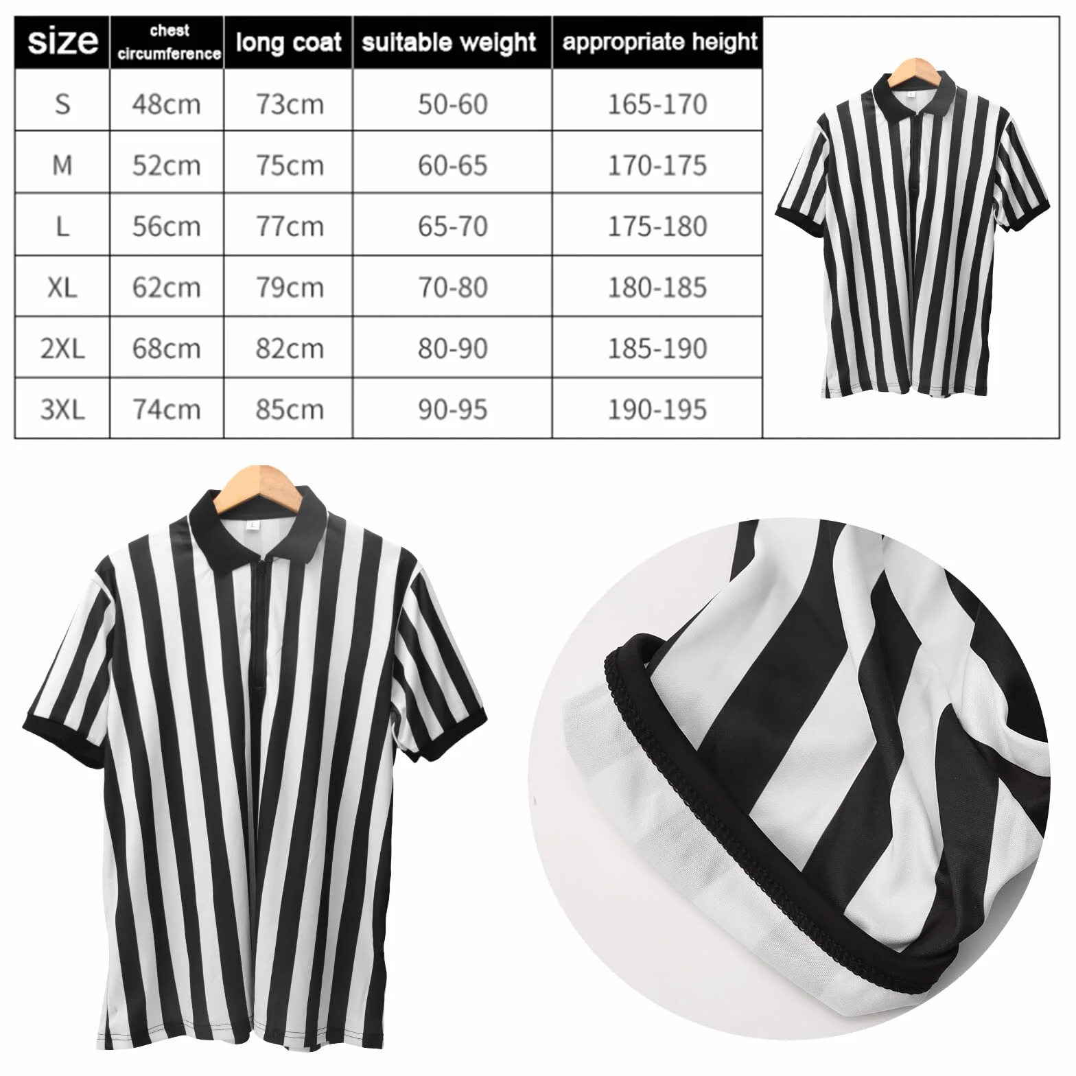 Maillot d'arbitre officiel officiel pour homme - Rayures noires et blanches - Col retourné - Pour basket-ball, football