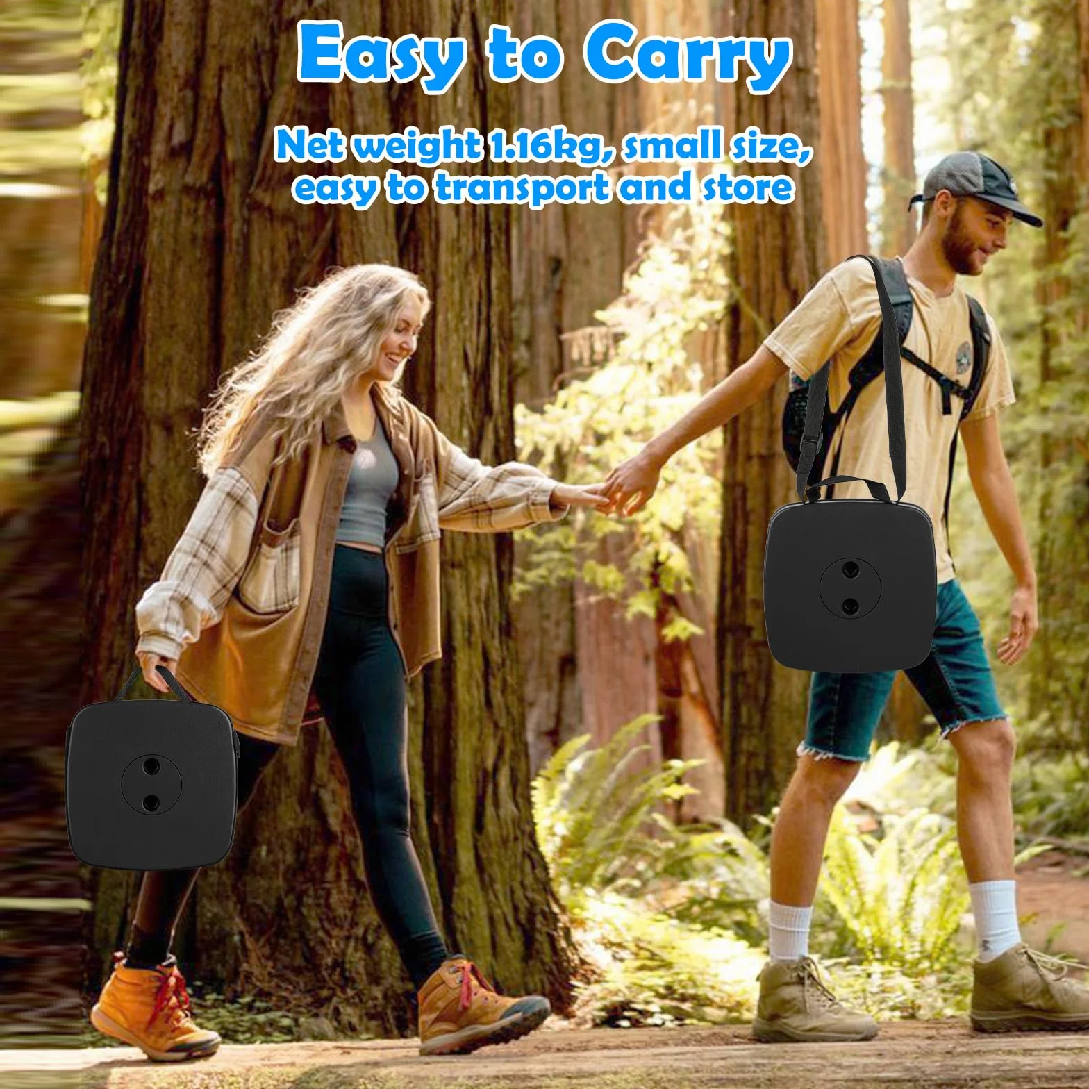 Tabouret Pliant Portable, Tabouret Telescopique Réglable en Hauteur, Rétractable pour Camping, Randonnée, Pêche, Voyage, BBQ, Jardin, Extérieur, Charge Max de 485LBS/220KG, Noir