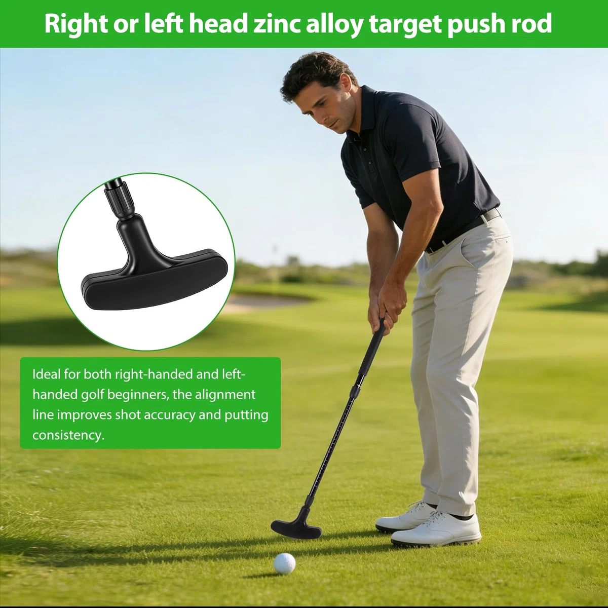 Putter de golf rétractable avec tige extensible pour enfants et adultes, convient aux gauchers et aux droitiers, mini clubs de golf avec 2 balles pour intérieur/extérieur (noir)
