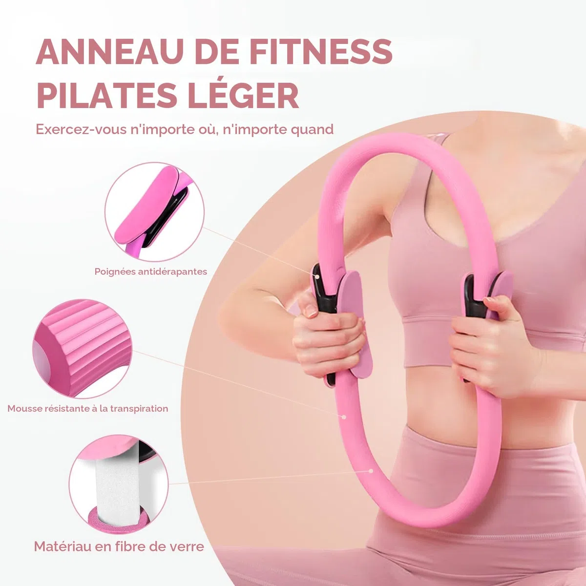 Cercle Pilates 38 cm, Kit Pilates Maison, Accessoires Anneau Yoga, Bande 1.5m, Ballon 25cm Bande d'Etirement, pour Force, Flexibilité, Stabilité, Débutants à Experts