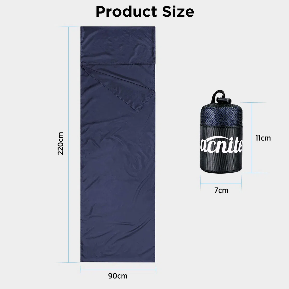 Drap de Sac de Couchage Léger Compact 220 cm x 90 cm en 100% Polyester Microfibre + Compartiment pour Oreiller + Sac Transport pour Maison Voyage Hôtel Camping Randonnée Trekking Femme Homme Enfants