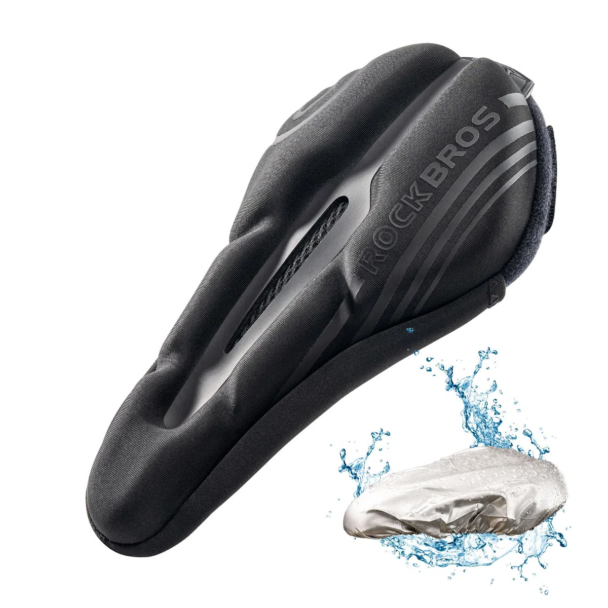ROCKBROS Coussin de Selle de Vélo Housse en Silicone Souple pour Homme et Femme Siège VTT Respirant Coussin Housse X-L, Noir