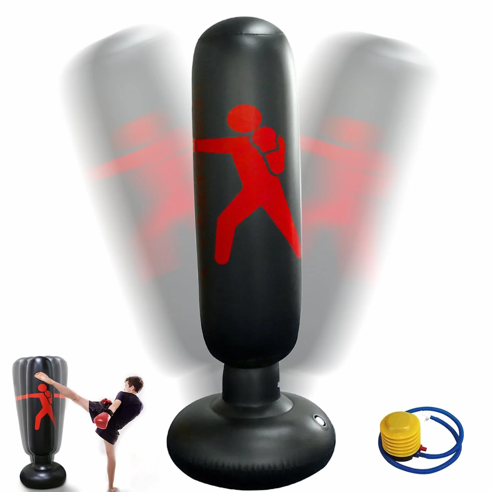 Sac de Boxe Enfant 160 cm, Sac de Frappe Enfant, Gonflable Autoportant Sac de Boxe, pour Karaté Kickboxing, éQuipement D'EntraîNement, Cadeau pour GarçOns Filles