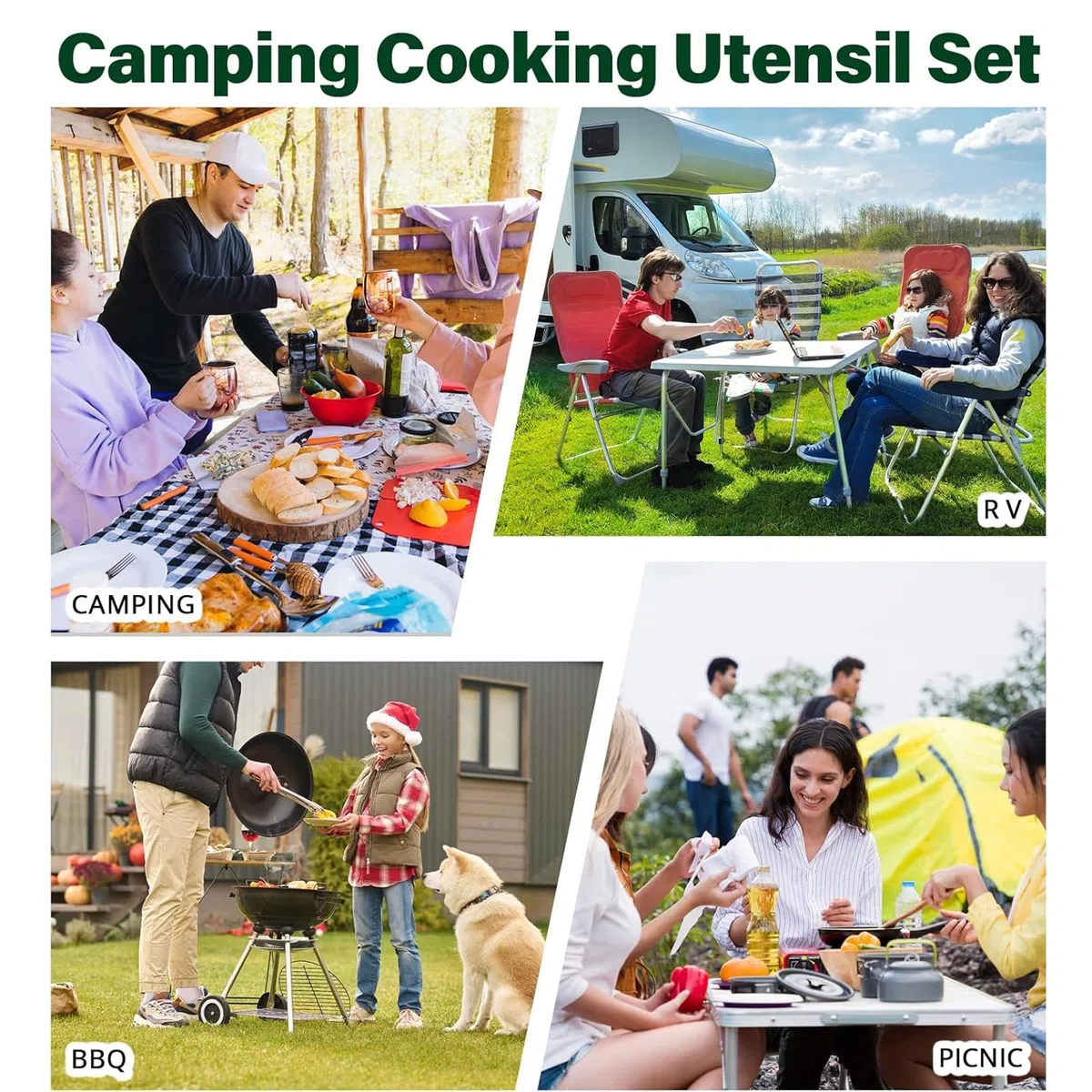 10 Pièces Ustensiles de Cuisine Camping Accessoires Essentiels Inoxydables pour Pique-Nique et Randonnées