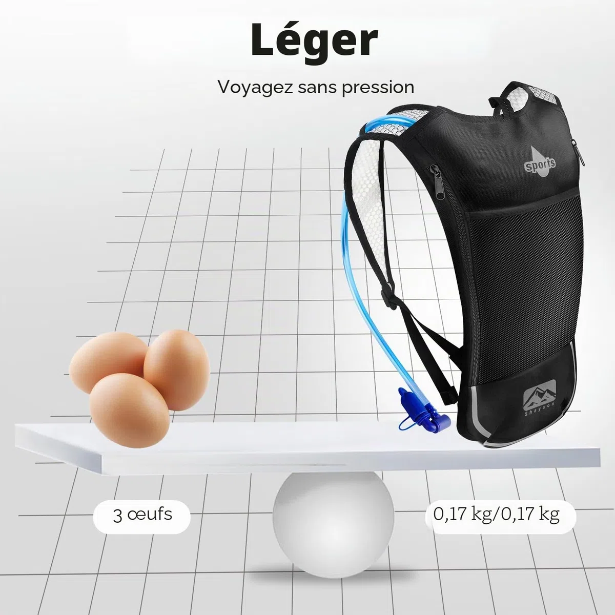 Sac à Dos d'hydratation avec Poche à Eau de 2 l, léger, Respirant, avec 3 Poches Couches, Bretelles renforcées pour la randonnée, la Course, Le Cyclisme