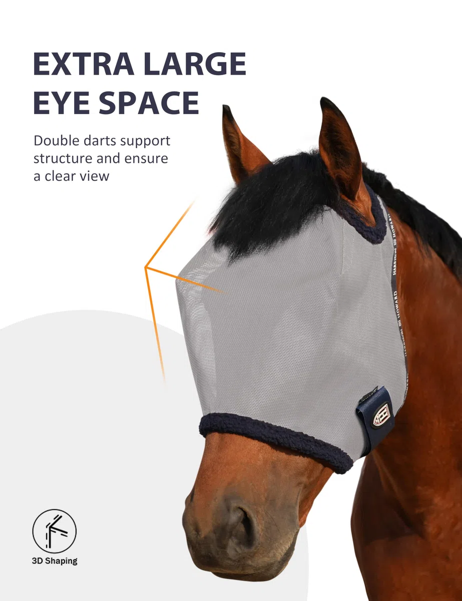 Harrison Howard Masque Anti-Mouches en Maille pour Cheval Protection UV avec Bordure rembourrée en Polaire Gris Taille L