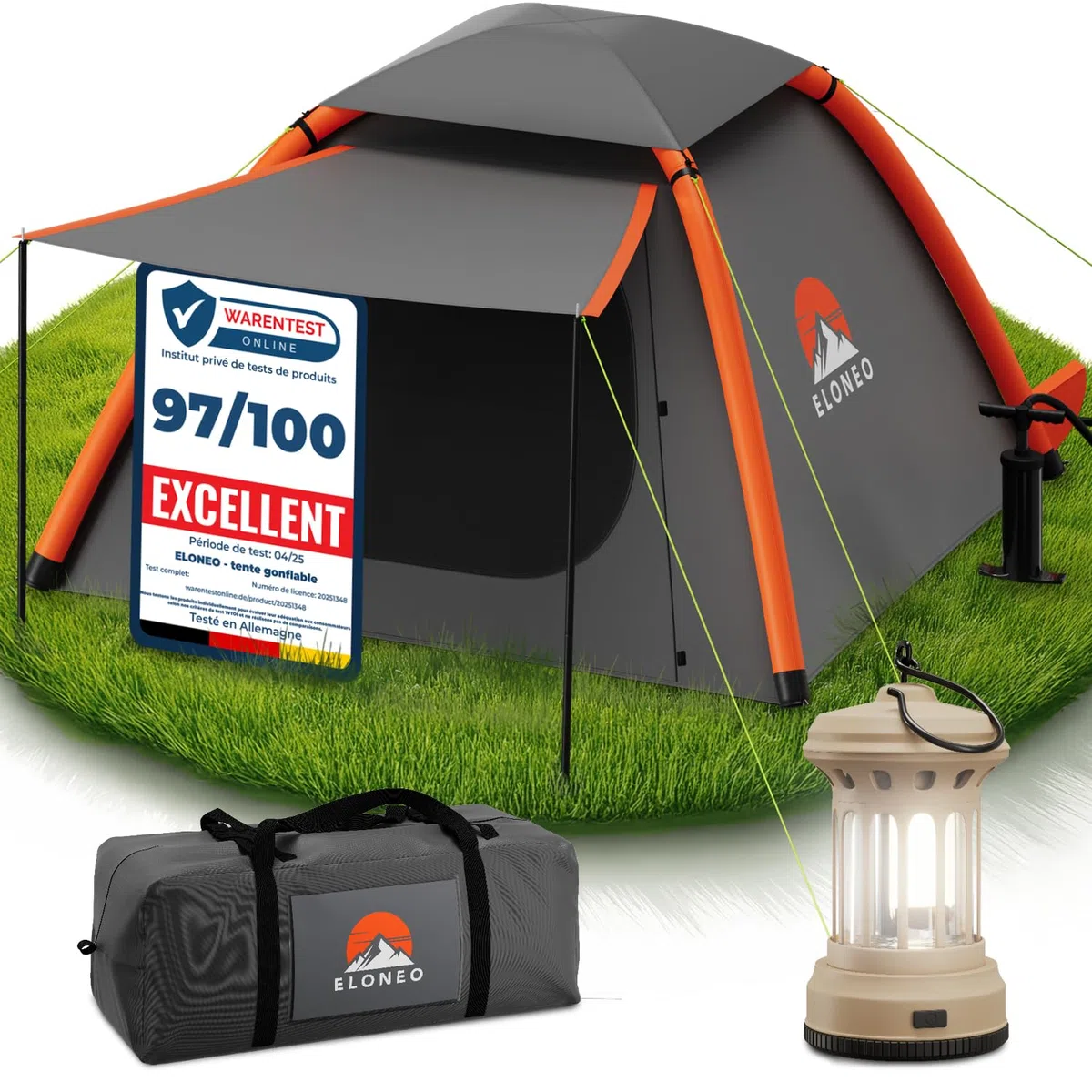ELONEO Tente Gonflable avec auvent & Pompe à air, Tente à air Ultra-légère, Glamping avec lumière LED Offerte