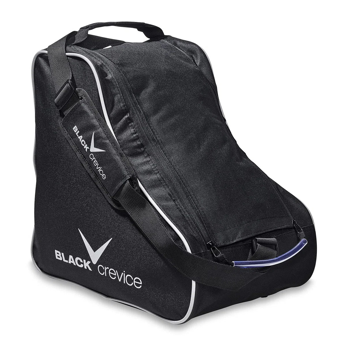 Black Crevice Sac pour Chaussures de Ski de Fond & Accessoires I avec Grande Ouverture & Fermeture éclair I Oeillets d'aération au Fond I 100% Polyester I Dimensions : 40x36x26cm