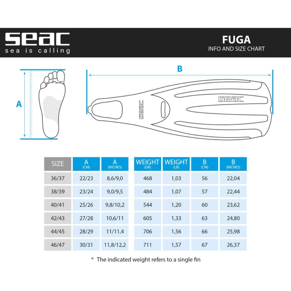Seac Fuga, Palmes Chaussantes de Plongée et Chasse sous Marin pour Adultes, Faites en Italie