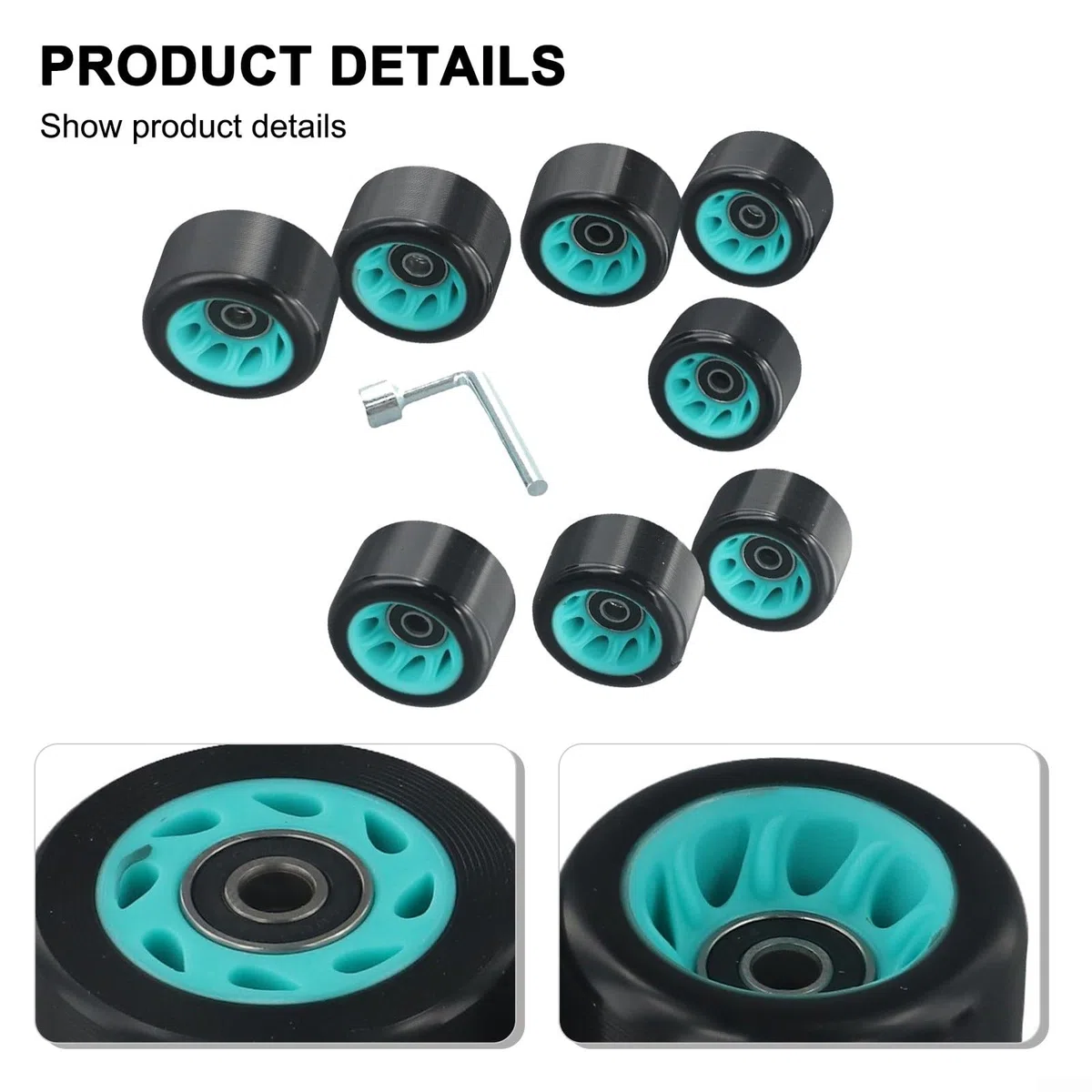 Lot de 8 roues de patins à roulettes 58 x 32 mm et 58 x 39 mm avec roulements en acier à haute teneur en carbone pour rollers à double rangée et quad, matériau PU