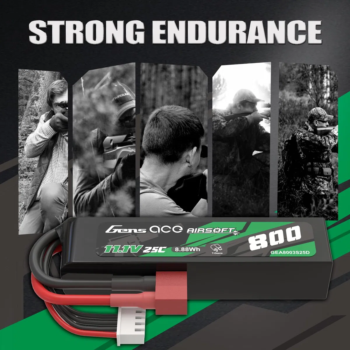 Gens Ace 3S 11,1V 800mAh 25C Batterie LiPo avec Connecteur T-Plug (Deans), Batterie Rechargeable pour Modélisme et Loisirs, Format Compact Stick