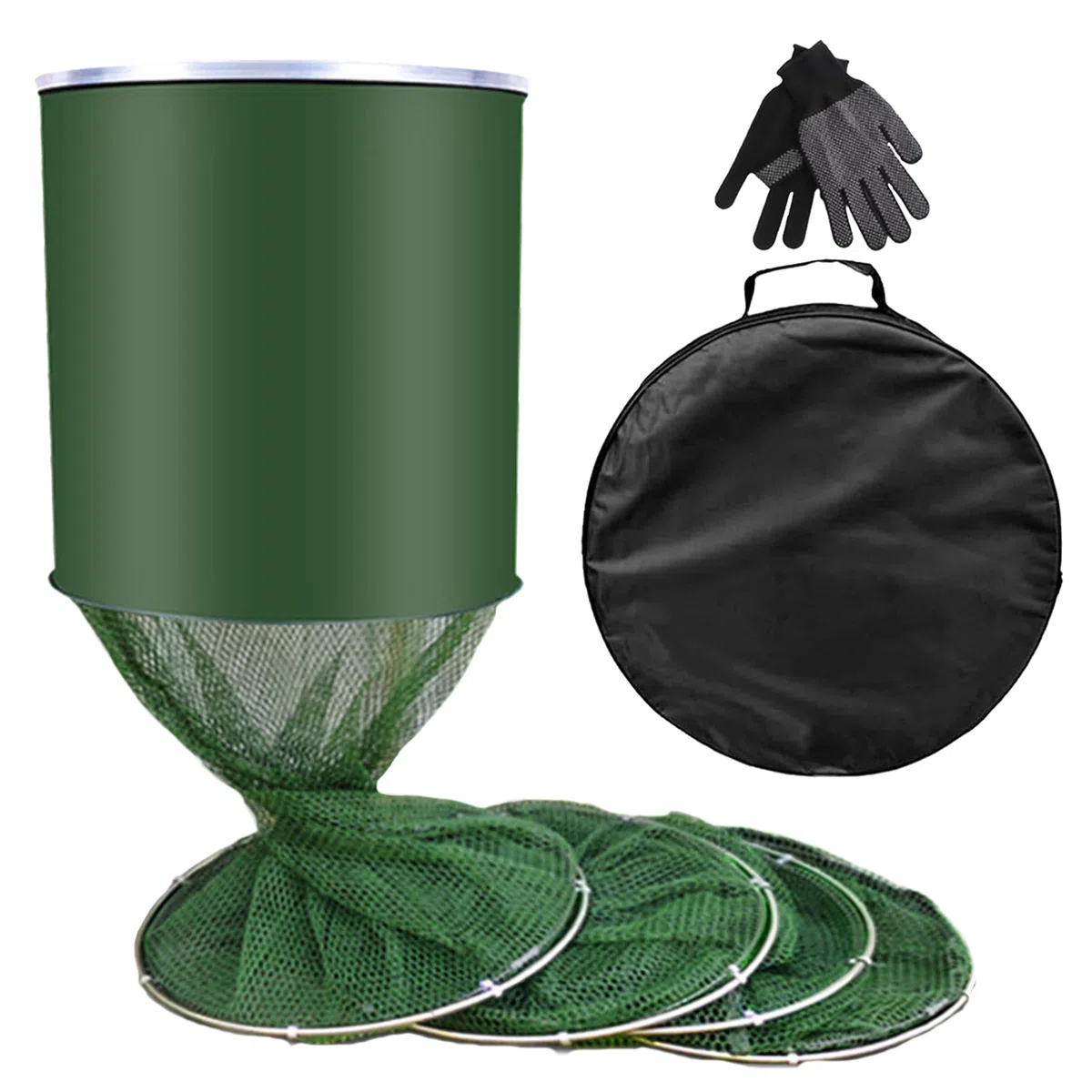 Bourriche de pêche, Cages Pliables, Sac pour Filet de pêche, bourriche caoutchoutée avec Sac et Gants, Filet Flottant Pliable pour Accessoires de pêche