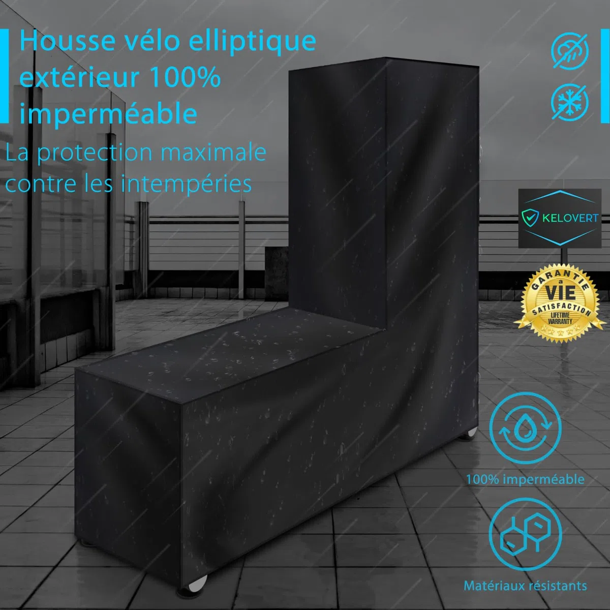Housse Velo Elliptique Extérieur/Intérieur Imperméable ✮MARQUE FRANCAISE✮ Accessoire Bache Protection Intégral 170x170x70cm Couverture Cross trainer Eliptical Machine Appartement (GARANTIE À VIE)+Étui