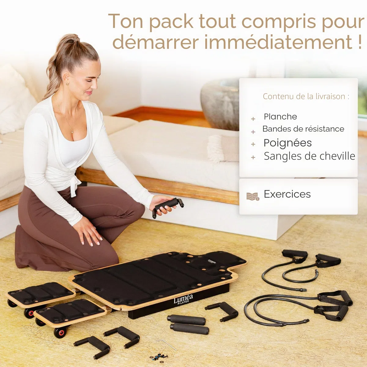 Planche de Pilates en bois | Planche de réforme de Pilates pour la maison | Planche d'équilibre antidérapante & Core Trainer | Appareil de fitness à la maison pour le ventre, les jambes, les fesses et
