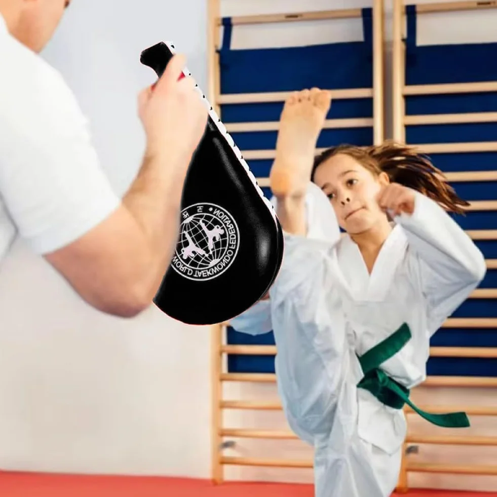 TMRBBesty Raquette Taekwondo, Coussinets de Frappe pour Taekwondo, Kickboxing Karate Kicking Target, Design à Double Couche, Noir, Polyuréthane