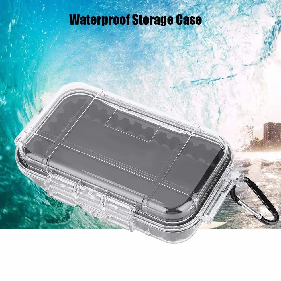 Boite Etanche Survie,Waterproof Box,Étanche Boîte Sèche Hermétique Eérieur Antichoc Étui De Rangement Polyvalent Carry Box Conteneur Intérieur Caoutchouc Pad Amovible(Transparent)