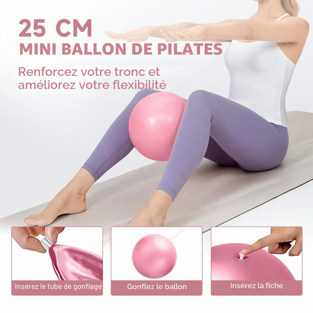 Cercle Pilates 38 cm, Kit Pilates Maison, Accessoires Anneau Yoga, Bande 1.5m, Ballon 25cm Bande d'Etirement, pour Force, Flexibilité, Stabilité, Débutants à Experts