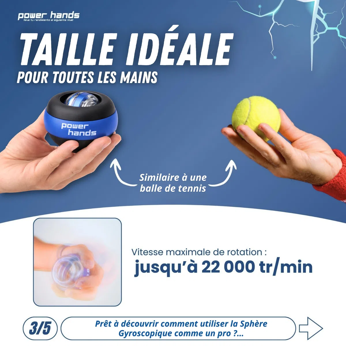 Gyro Ball – Ballon gyroscopique pour renforcement main, poignet et avant-bras, rééducation, anti-stress, accessoire fitness homme et femme