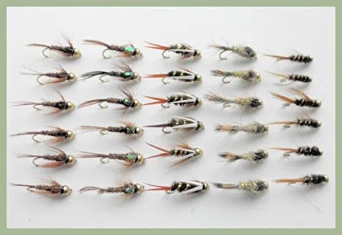 Lot de 30 mouches à truite Nymphes à tête dorée nommées Mélange de tailles 10/12 Pour pêche à la mouche