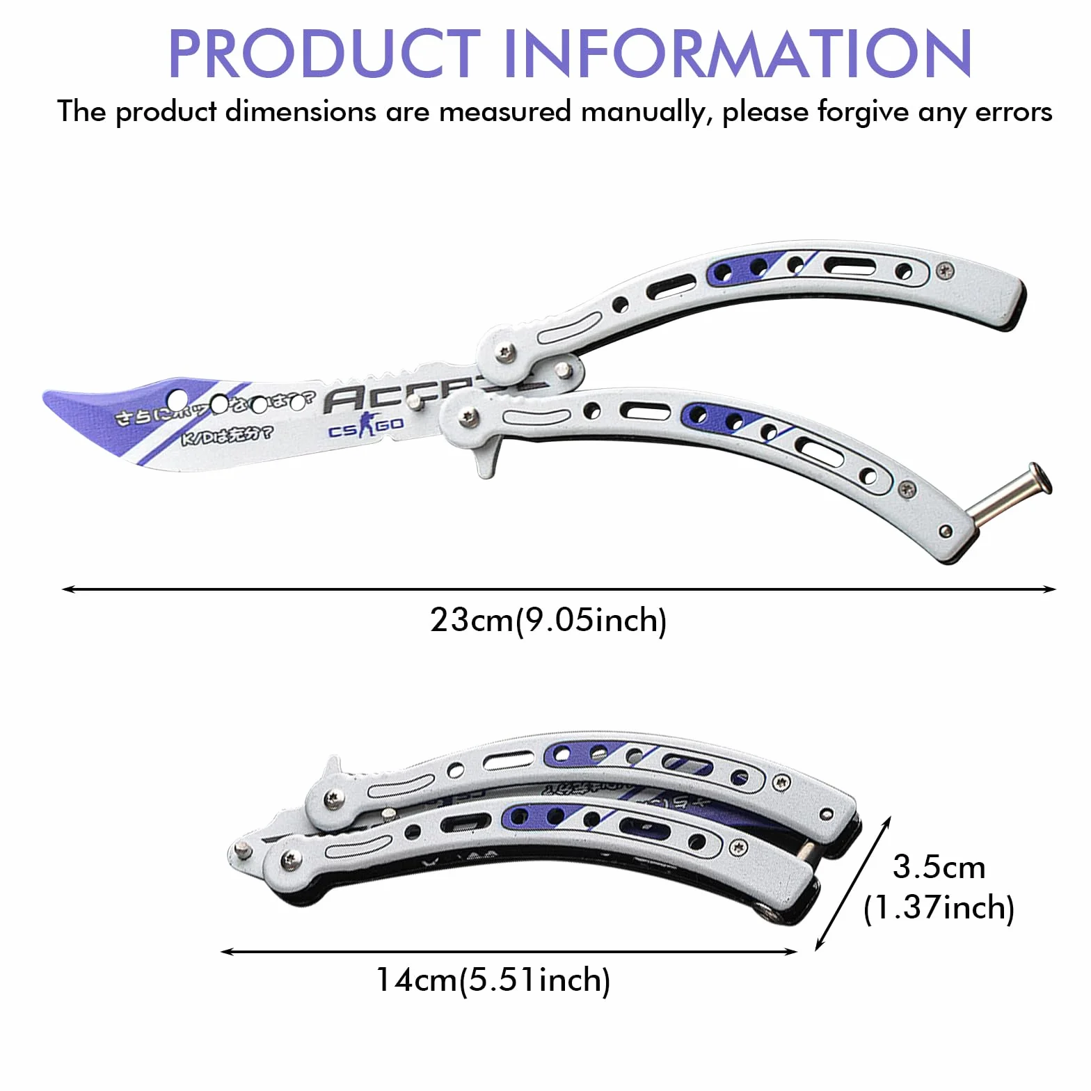 Butterfly Trainer : 2 Pièces Couteaux Papillon Pliables d’Entraînement Lame Non Aiguisée Peigne Papillon Acier Inoxydable pour Couteau Balisong d’Entraînement Débutant