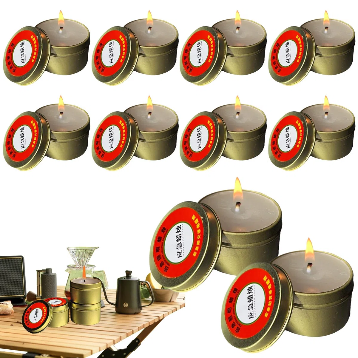 Bougies Survie Urgence - Longue Durée 30h Lot 10 | Bougie Sans Fumée Inodore Coupe-vent pour Pannes Courant Camping Randonnée | Outil Éclairage Étanché Boîte Métal 3 Mèches Portable Kit Préparation Ca