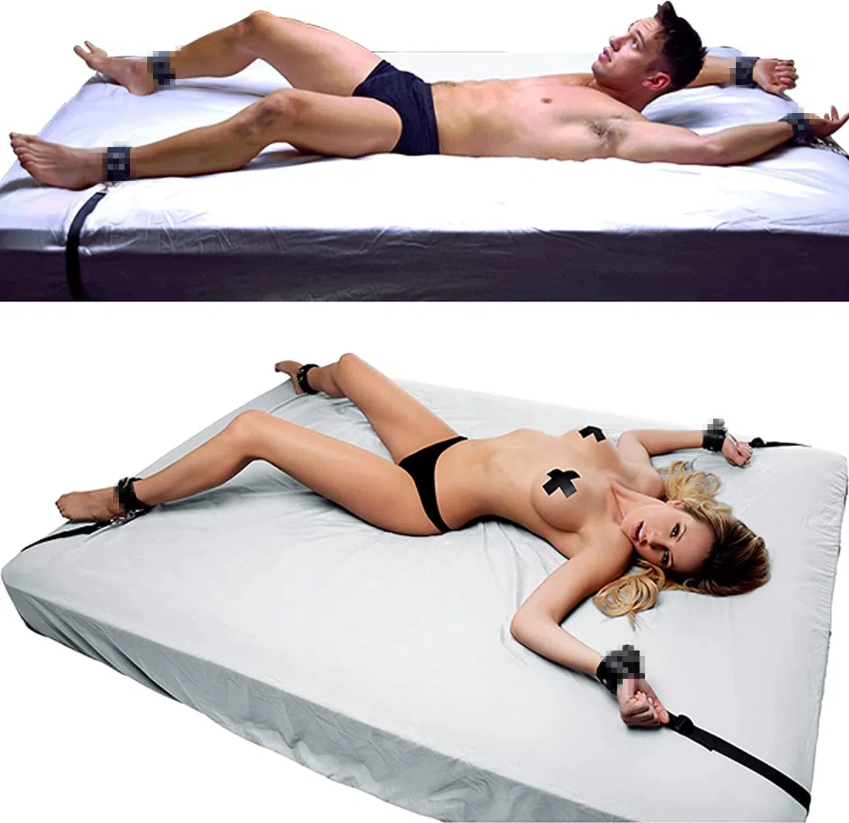 [฿AN-oys] Ancrage pour lit en nylon noir pour empêcher le mouvement des mains et des pieds.