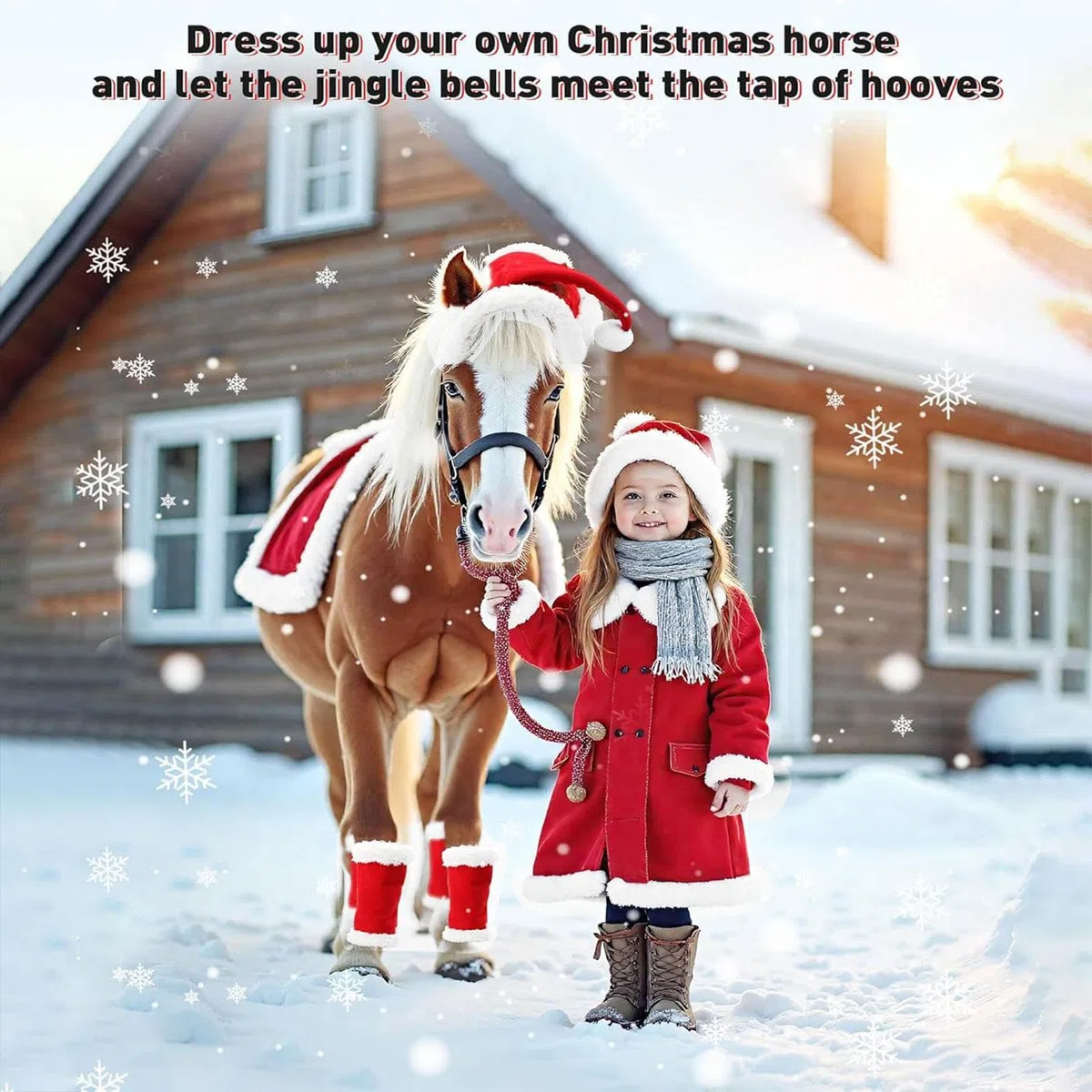 Lot De 6 Tapis De Selle De Noël Avec Fausse Fourrure, Costume De Noël En Peluche Douce, Un Chapeau De Père Noël Pour Chevaux Et Un Tapis De Selle Western Polyvalent Pour Les Fournitures De Noël.