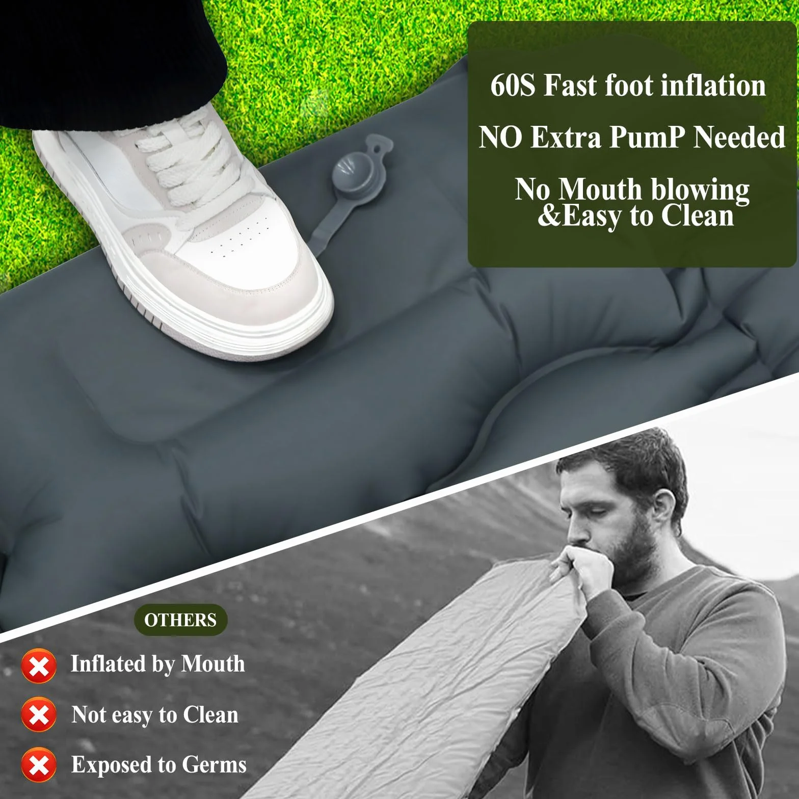 MOYKSRR Matelas de Camping Gonflable, Matelas de Camping Gonflable avec Pompe à Pied & Oreiller, Matelas Gonflable Résistant à l'eau, Portable Tapis de Matelas pour Camping, Voyage, Plage, Tente
